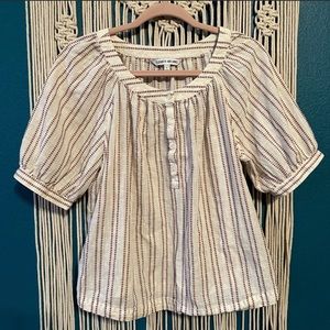 Elizabeth & James Red and Cream Woven Peasant Top